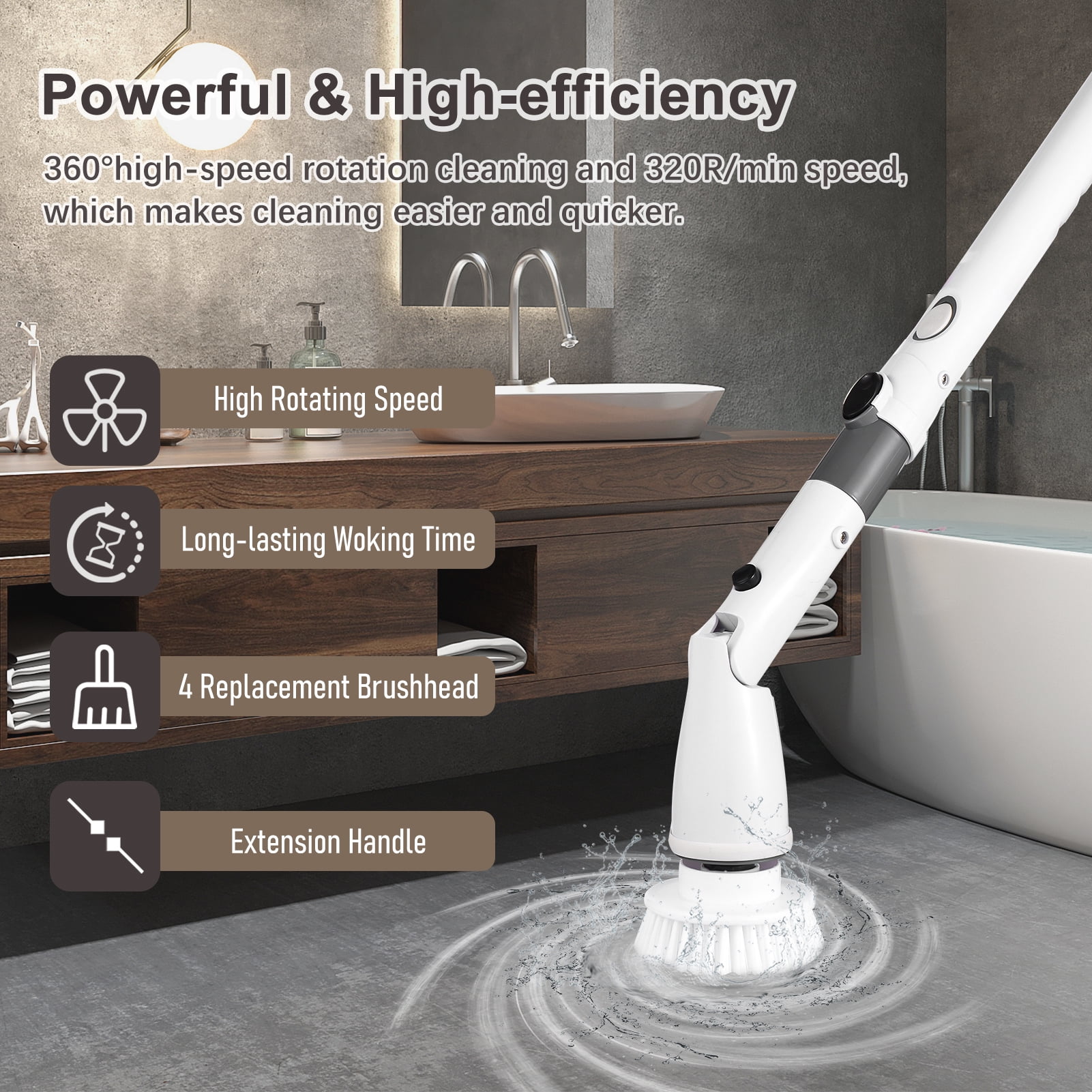 7in1 Electric Spin Scrubber Handheld Arm Kitchen Cleaner Cordless Cleaning  Brush