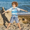 thumbnail image 3 of FORMRS Boys Rash Guard with Short Sleeves UPF 50+ Swim Shirts Sizes 3-12T, Yellow Sailboats, 3 of 6