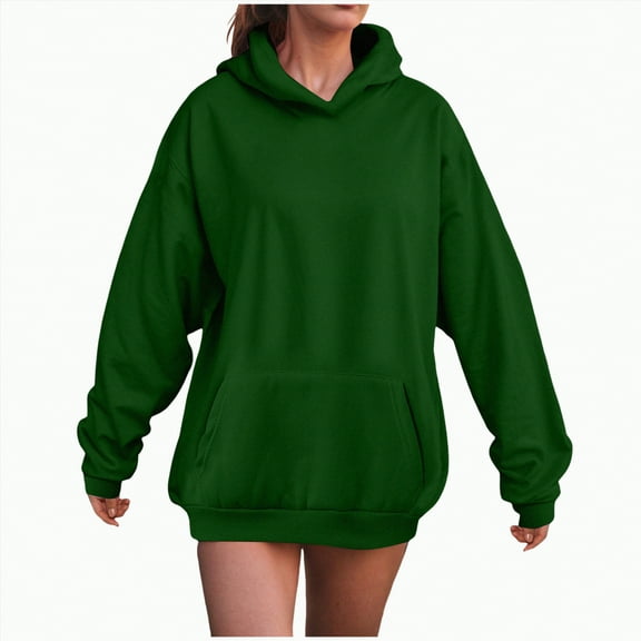 HCNTES Womens Oversized Hoodies Fleece Sweatshirts Long Sleeve Pullover with Pocket Fall Winter Outfits Y2k Clothes(3XL,C153-Dark Green)