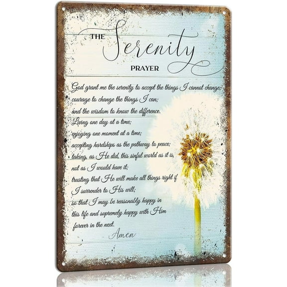 8"x12" The Serenity Prayer Wall Art God Grant Me The Serenity Wall Decor Metal Sign Inspirational Quotes Christian Sign for Office Dandelion Wall Art for Living Room