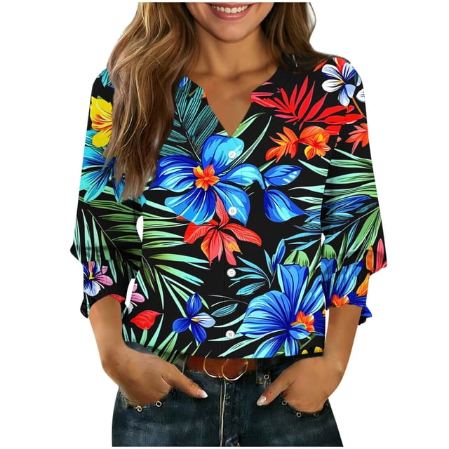 Camisetas de Cuello de Tripulación de Manga Larga para Hombres Moda Primavera Y Verano Botón Arriba Cardigan 3/4 Cuarto de Manga Chaqueta Cuello en V Top Mujer Camisetas de Manga Larga Algodón