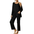 thumbnail image 4 of INSPIRE CHIC Women's 3 Pcs Sleepwear Solid Color Long Sleeve Cardigan Cami and Pants Pajama Set S Black, 4 of 6