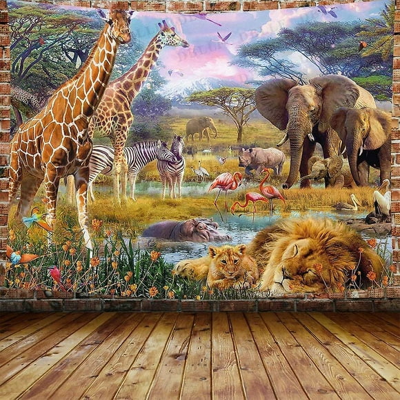Decorative Wall Tapestry Bedroom - Safari Animals Nature Giraffe Elephant - 200 x 150cm Large - Fabric Wallpaper - Tapestry Aesthetic Wall