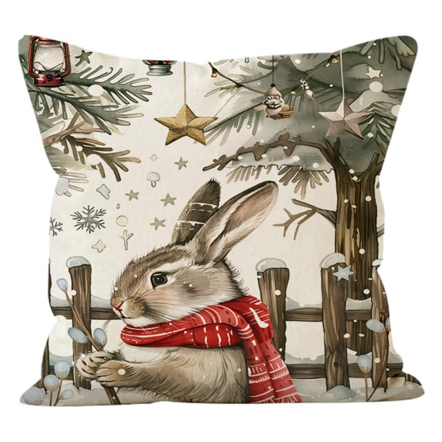 Funda De Almohada Con Estampado De Conejo Y Muñeco De Nieve Navideño Funda De Almohada Decorativa Para Sofá Funda De Almohada De Lino Para Apoyar La Cintura