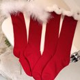 thumbnail image 3 of Women Christmas New Year Holiday Red Knee High Socks with Faux Fur Feather Trim, 3 of 16
