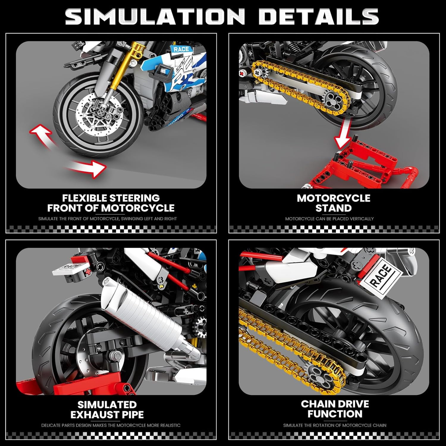 Motorcycle 1000 RR Technic Building Set for Adults, 1:8 Scale Model Kit, 949 PCS Collectible Motorcycle Display Model with Stand, Motorbike