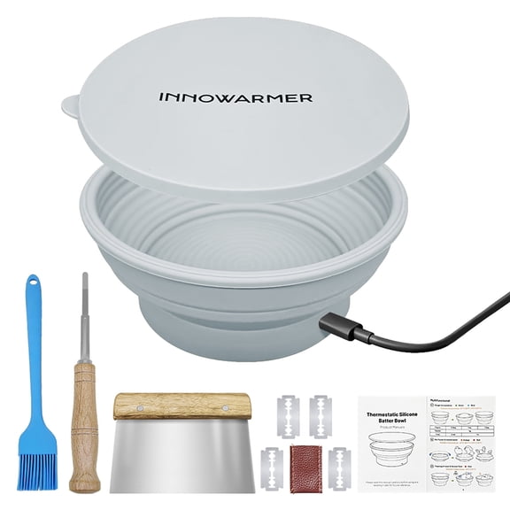 MENGBEI Electric Foldable Silicone Dough Proofing Bowl Kit, 4 Adjustable Temperature Levels, Airtight Silicone Lid & Complete Bread Baking Tools Set for Sourdough, Bread, Pizza Dough Fermentation