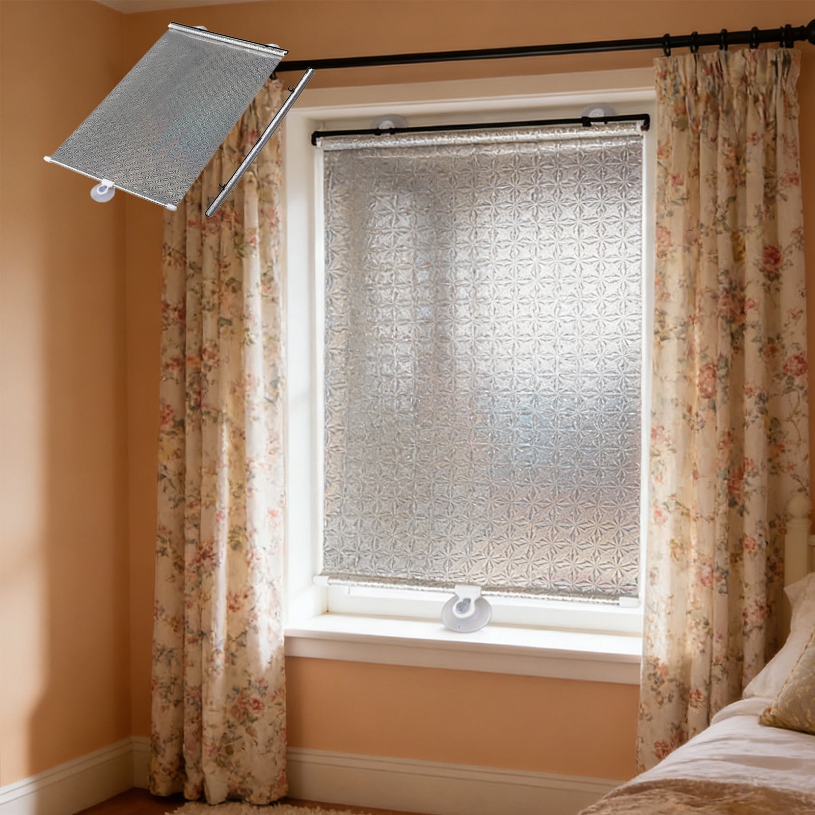 Tusihei Portable Blackout Window Cover, No Drilling Retractable Roller Window Shades, Indoor Windows Blackout Blind Shade for Home Bedroom Trave
