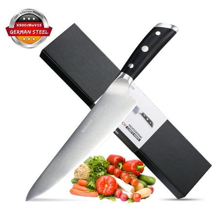 - Rackaphile 8Inch Professional Stamped Stainless Steel Sharp Chef's Knife Meat/Fruit Steak Chef Knives Set with Ergonomic Handle and Gift Box for Home Kitchen Women/Men, FDA and LFGB Approved