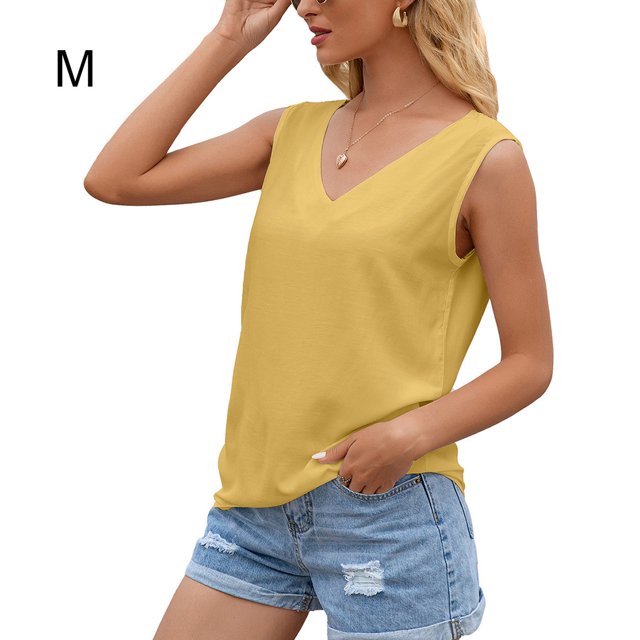 Camiseta de mujer Sexy Hollow Lace Manga corta Cuello en V Top informal suelto, Amarillo, M AweSitey AP001247-06
