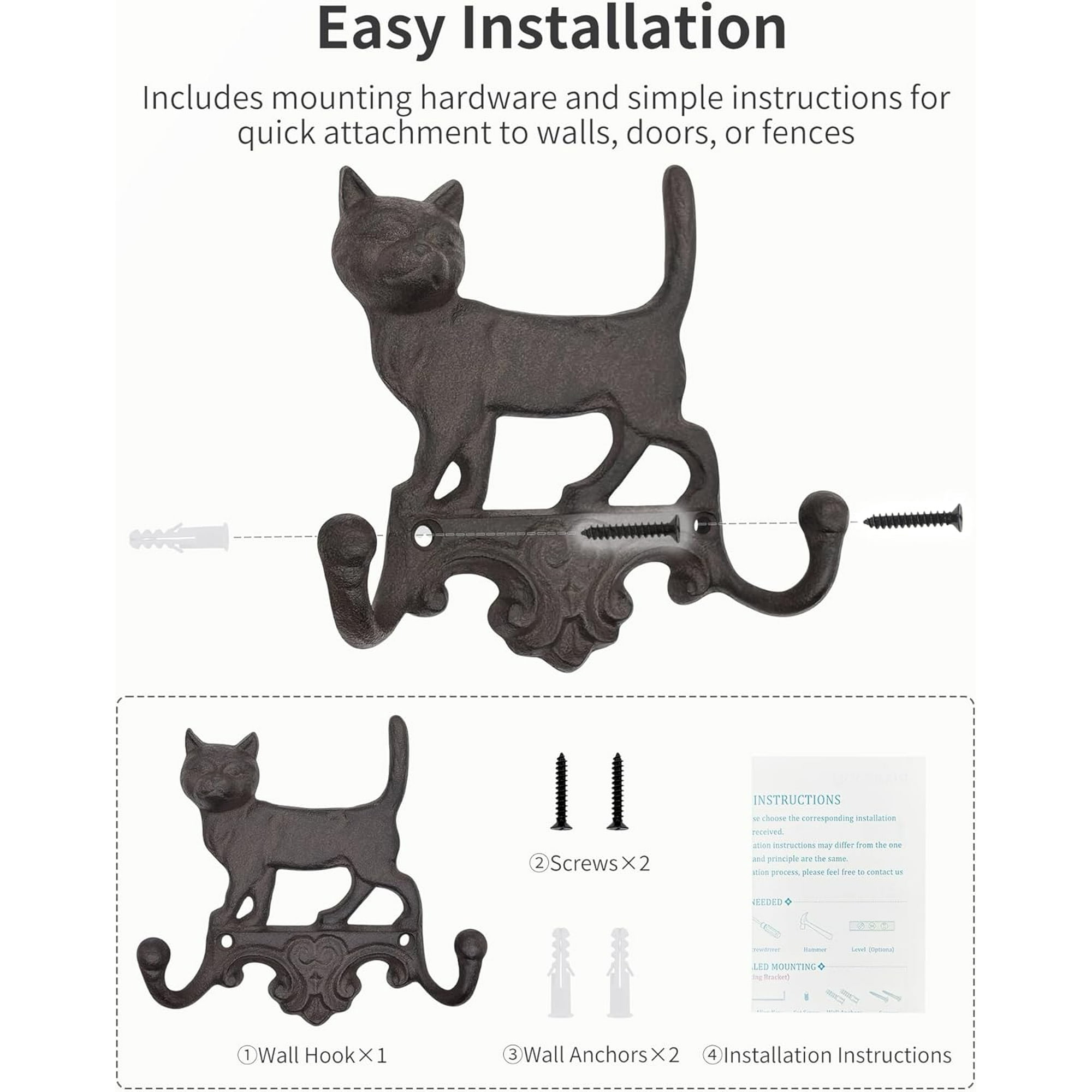 czcpp-Cast Iron Cat Wall Hooks for Hanging, Decorative Heavy Duty