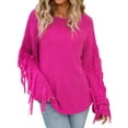 thumbnail image 3 of UJNDER Women Casual Large Size Pullover Sweater Tassel Long Sleeve Loose Round Neck Sweater Top Cozy Sweaters for Women Hot Pink L, 3 of 8