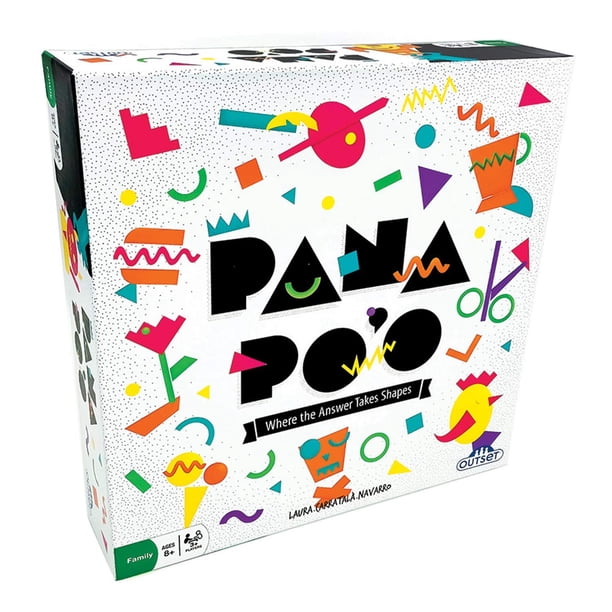 Juego de formas Pana Po'o: dibuja una tarjeta de objeto y usa formas para crear el elemento en un minuto. ¡Se requiere velocidad! - Edades de 8 años en adelante - Contiene 70 cartas, 2 dados y 84 form