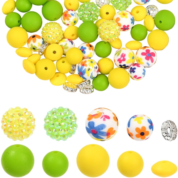 64Pcs Round & Rondelle Food Grade Eco-Friendly Silicone Beads Focal Beads Mixed Shapes Yellow 10~16x4~15mm Hole: 2~2.5mm