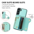 thumbnail image 2 of Wallet Case for Samsung Galaxy S23, Classic Lychee Texture PU Leather Purse Case with Accordion Card Slots, Protective Crossbody Flip Cover with Zipper Shoulder Strap Lanyard, Cyan, 2 of 8