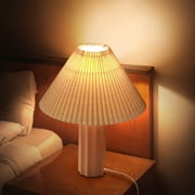 SUNMORY 17.5'' Ceramic Table Lamps with Pleated Fabric Lamp Shade, 3 Way Dimmable White Lamp, LED Nightstand Lamp for Bedroom, Living Room, Home Office (Natual White)
