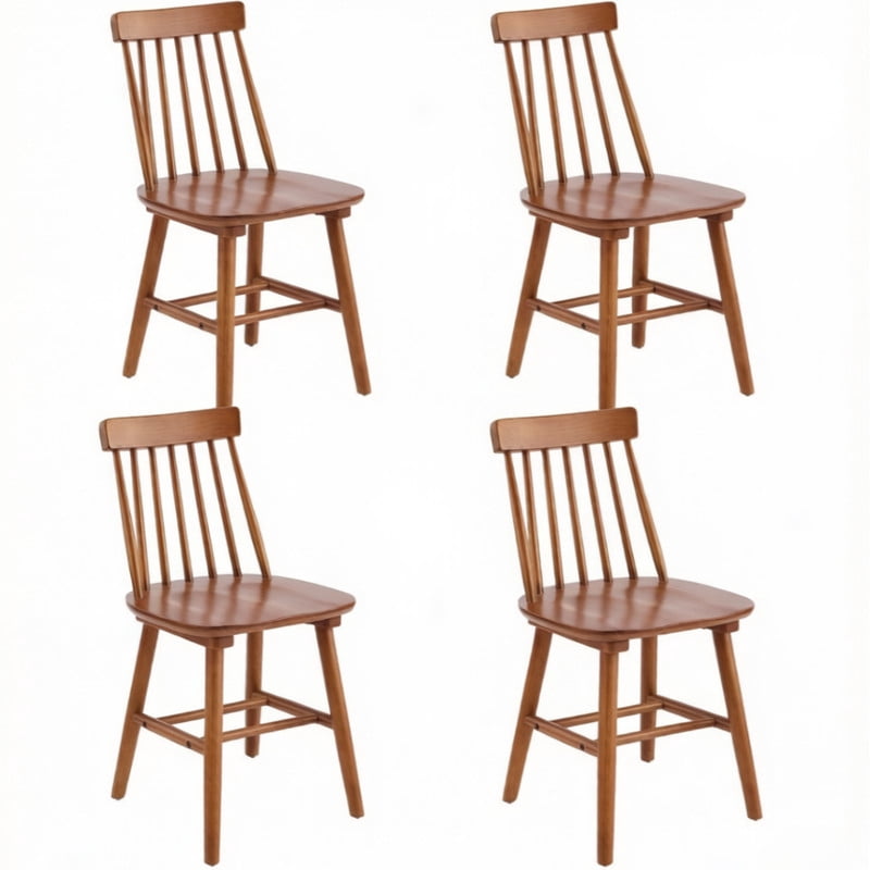 Solid Wood Dining Chairs Set of 4, Ergonomic Windsor Backrest Mid-Century Modern Armless Kitchen Side Chairs