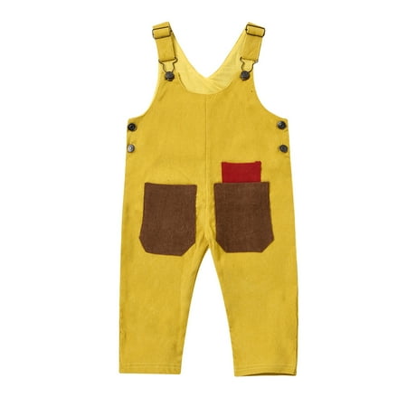 

Meihuida Baby Suspender Romper Jumpsuit Sleeveless Side Pocket Patch Color Buttons Clothes
