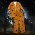 thumbnail image 6 of Halloween Pajamas Women Casual Full Printed 2 Pc Short Sleeve Button Down Lapel Pocket Shirts Loose Straight Pants Silk Satin Comfy Sleepwear Fall Winter Womens Loungewear Set Orange M, 6 of 7