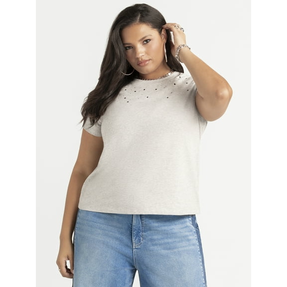 Jessica Simpson Women's Plus Kortnee Studded T-Shirt, Sizes 0X-4X