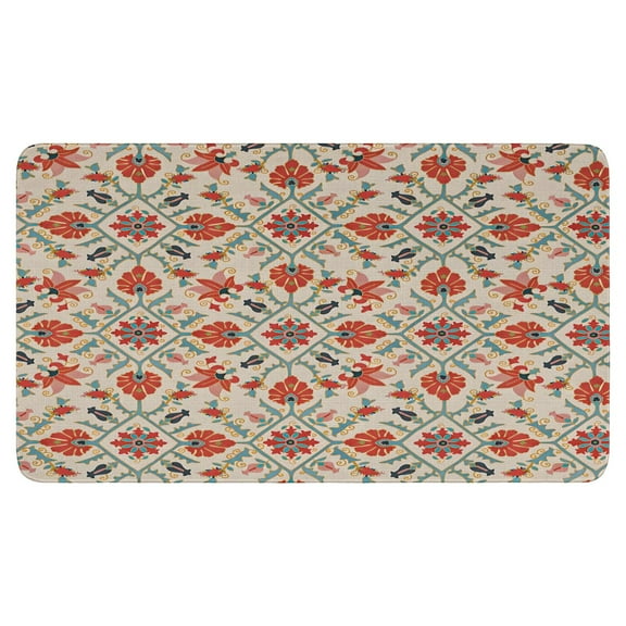 Retro Door Mat, 17 X 30 Inch Bohemian Orange Floral Patterned Carpet Welcome Doormat Decorative Home Floor Mat, Non Slip Rubber Back and Strong Water Absorption for Outdoor Indoor Entrance Decor
