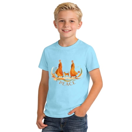 Bainana Summer Tshirt For Girls Boys Child Cartoon Print Short Sleeve Crew Neck Tops Breathable Soft Little Kids Youth School Holiday Tee Shirt Light Blue Size 8-9 Years