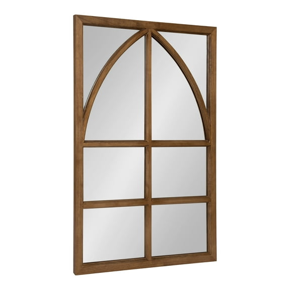 Kate and Laurel Hogan Modern Wood Framed Rectangular Wall Mirror with Arch Overlay Detail, Rustic Caramel 24x36