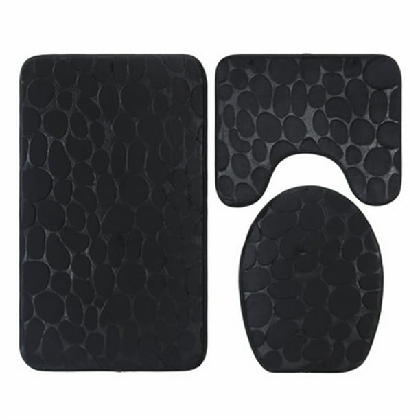 3 alfombrillas de baño con relieve de adoquines, antideslizantes, para tapa de inodoro, color negro