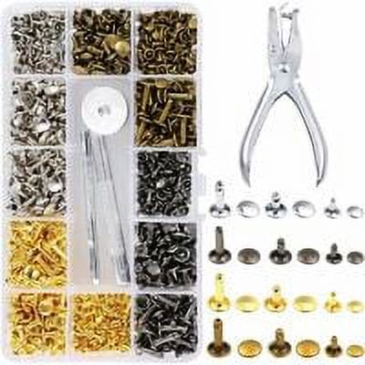 Juego de remaches de cuero 360 con remaches de doble tapa, de metal tubular, 3 tamaños, con alicates de perforación, 3 piezas y kit de herramientas de ajuste para reparación de decoración