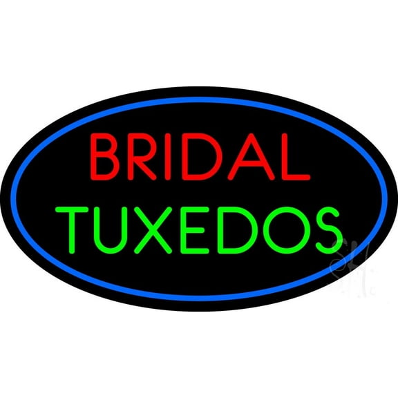Oval Bridal Tuxedos LED Neon Sign 13 x 24 - inches, Black Square Cut Acrylic Backing, with Dimmer - Premium built indoor Sign for Storefront, Store interior, Studio.