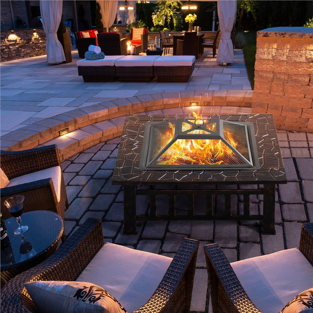 Alden Design Outdoor 32" Square Metal Fire Pit Table with Spark Screen, Copper - image 2 of 8