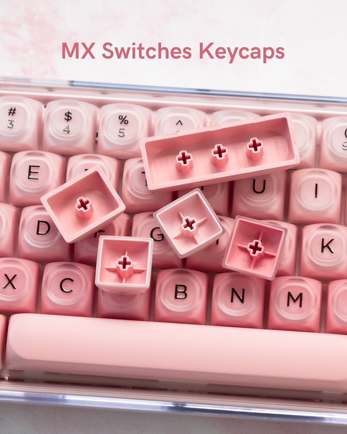 COSTOM PBT Keycaps, Jelly Keycaps Creamy MOA Profile, 132 Keys Translucent Cute Custom Key caps for Cherry Gateron MX Swithes Mechanical Keyboards, Blush Pink