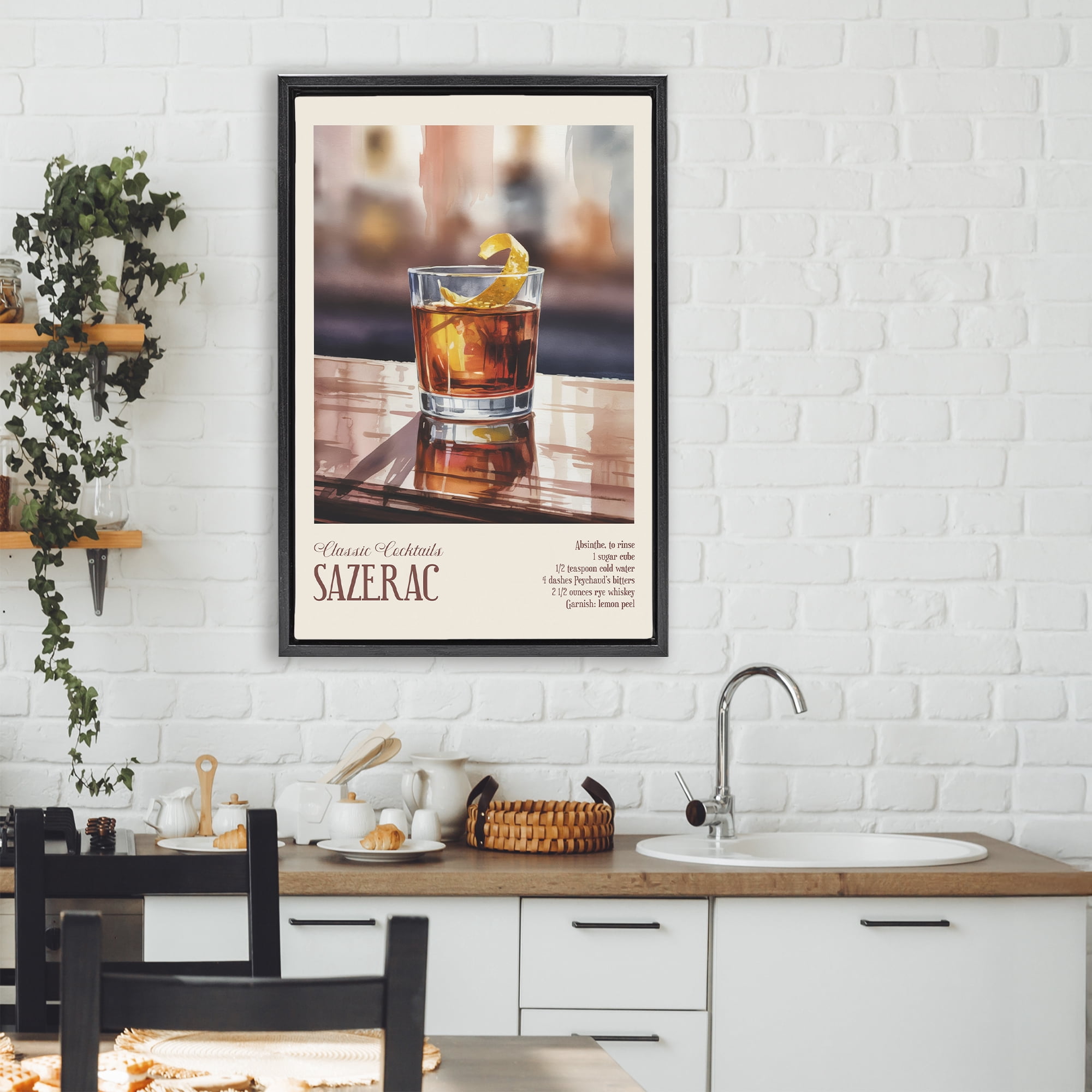 Stupell Industries Sazerac on Reflective Surface Black Framed Floater Canvas Wall Art, design by Andreas Magnusson