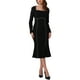thumbnail image 2 of Vestido de cuello cuadrado para mujer INSPIRE CHIC, vestido formal de cóctel elegante de manga larga, midi con cola de pez, color negro, ideal para invitadas de boda, 2 of 6