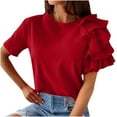 thumbnail image 1 of PVCS Femmes Décontracté Col Rond Couleur Unie Dentelle Manches Courtes Hauts Blouse T-Shirt, 1 of 7