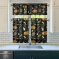 thumbnail image 3 of Pumpkin and Skeleton Halloween Curtains - Gothic Themed Kitchen Window Treatment with Valance, 3 of 6