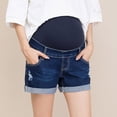 thumbnail image 4 of DeHolifer Maternity Denim Shorts Women's Summer High Waist Distressed Cuffed Hem Casual Denim Jeans Short Blue XL, 4 of 6