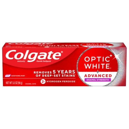 Colgate Optic White Advanced Enamel Strength Toothpaste with 2% Hydrogen Peroxide, Mint, 3.2 OZ