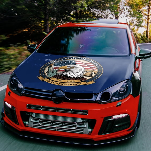 USA 250th Anniversary Patriotic Car Hood Decal - Bald Eagle American Flag Liberty Bell Design for Trucks SUVs