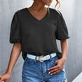 thumbnail image 2 of USSUMA Shirts For Women Fashion ShirtsV Neck Summer Tops Blouse Tees For Women Solid Color Short Sleeve Plus Tunics Tops Summer Classic T-Shirt Ladies Tops Trendy, 2 of 8