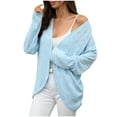 thumbnail image 2 of Womens Knitted Cardigan Long Sleeved Coat Solid Color Blouse Loose Fitting Cardigan Jacket Light Blue S, 2 of 6