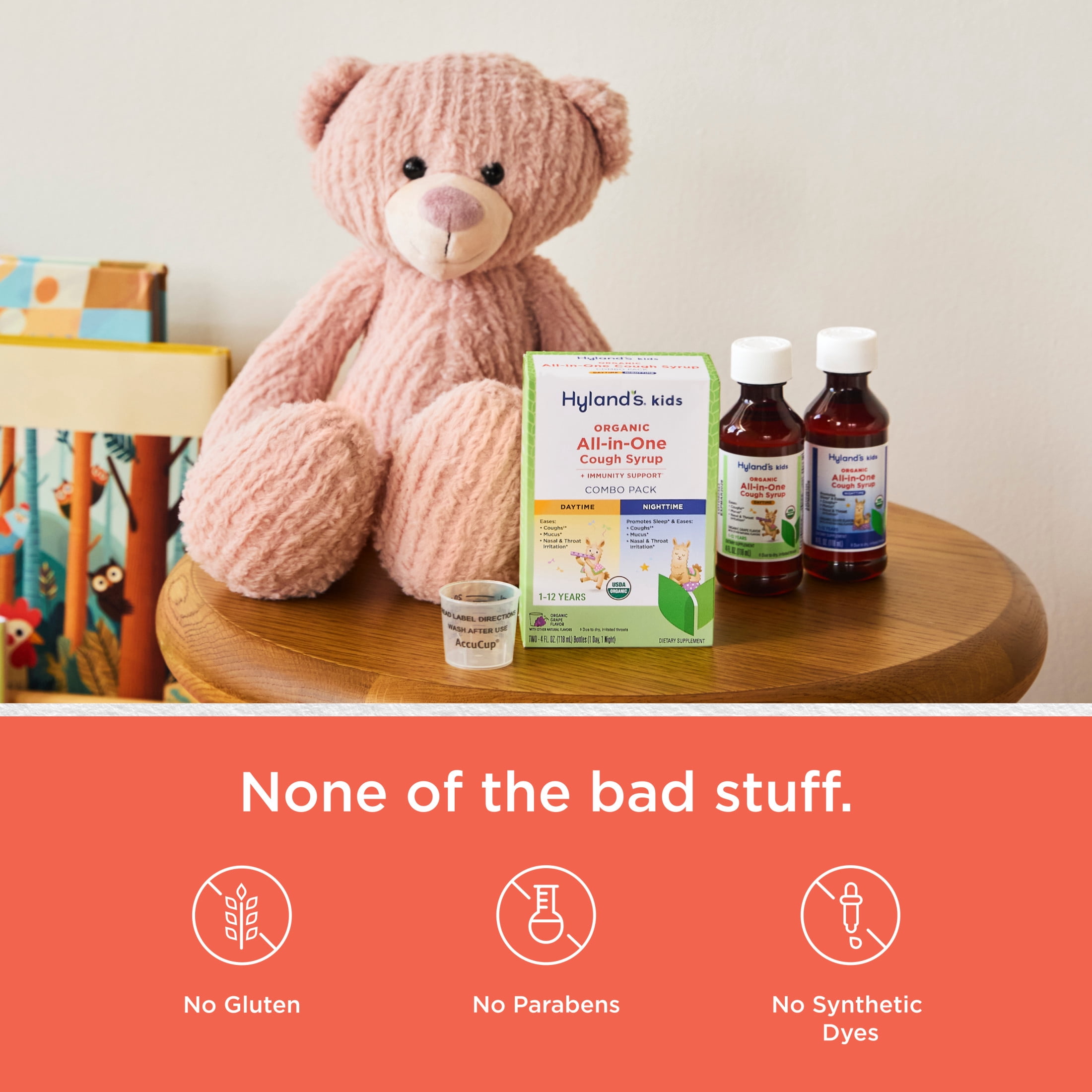 (3 pack) Hyland's Kids Organic All-in-One Cough Syrup, Ages 1-12, Day & Night Combo Pack, Grape, 8 fl oz