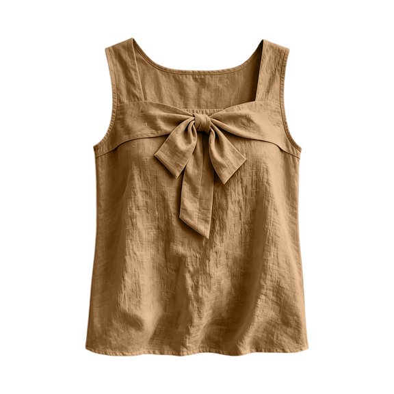 SwiftWear Women's Square Neck Tank Top Bow Tie Front Cute Casual Cotton Blouse Loose Fit Summer Top