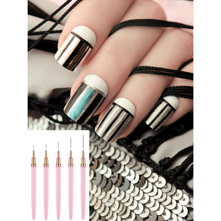 MORIMA 5Pcs Nail Art Brush Set for Long Lines Nail Art Liner Brushes with  Metal Handle Portable Nail Dotting Pens Nylon Nail Liner Brush 