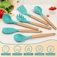 thumbnail image 3 of Kitchen Utensils Set of 6, VeSteel Silicone Cooking Utensils with Wooden Handle(Turquoise), 3 of 7