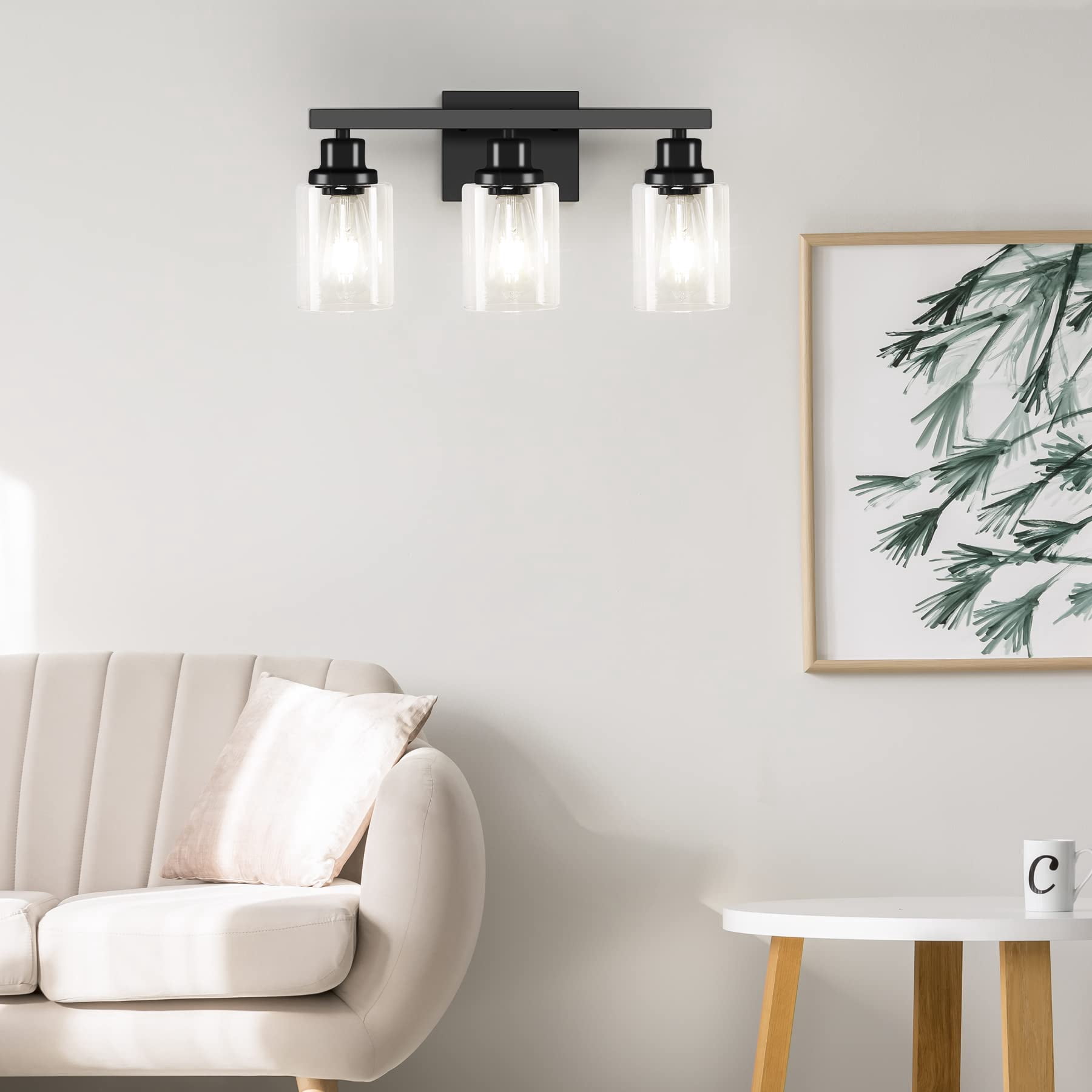 3-light Bathroom Light Fixtures  Black Vanity With Clear Glass Shade Modern Wall Lights Over Mirror Farmhouse Sconces Lighting For Bedroom Livingroom