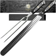 Kessaku 12-Inch Carving Slicing Knife & 7-Inch Meat Fork Set - Dynasty Series - 67-Layer AUS-10V Japanese Damascus Steel - Granton Edge - G10 Full Tang Handle