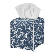 Psesaysky Fashion Tissue Box Cover, Modern PU Leather Square Tissue Box Holder for Creative Decorative, Ideal for Bathrooms/Office/Car/Nightstand/Dining Table, 5.1"X5.1"X5.5", Blue Baroque Floral