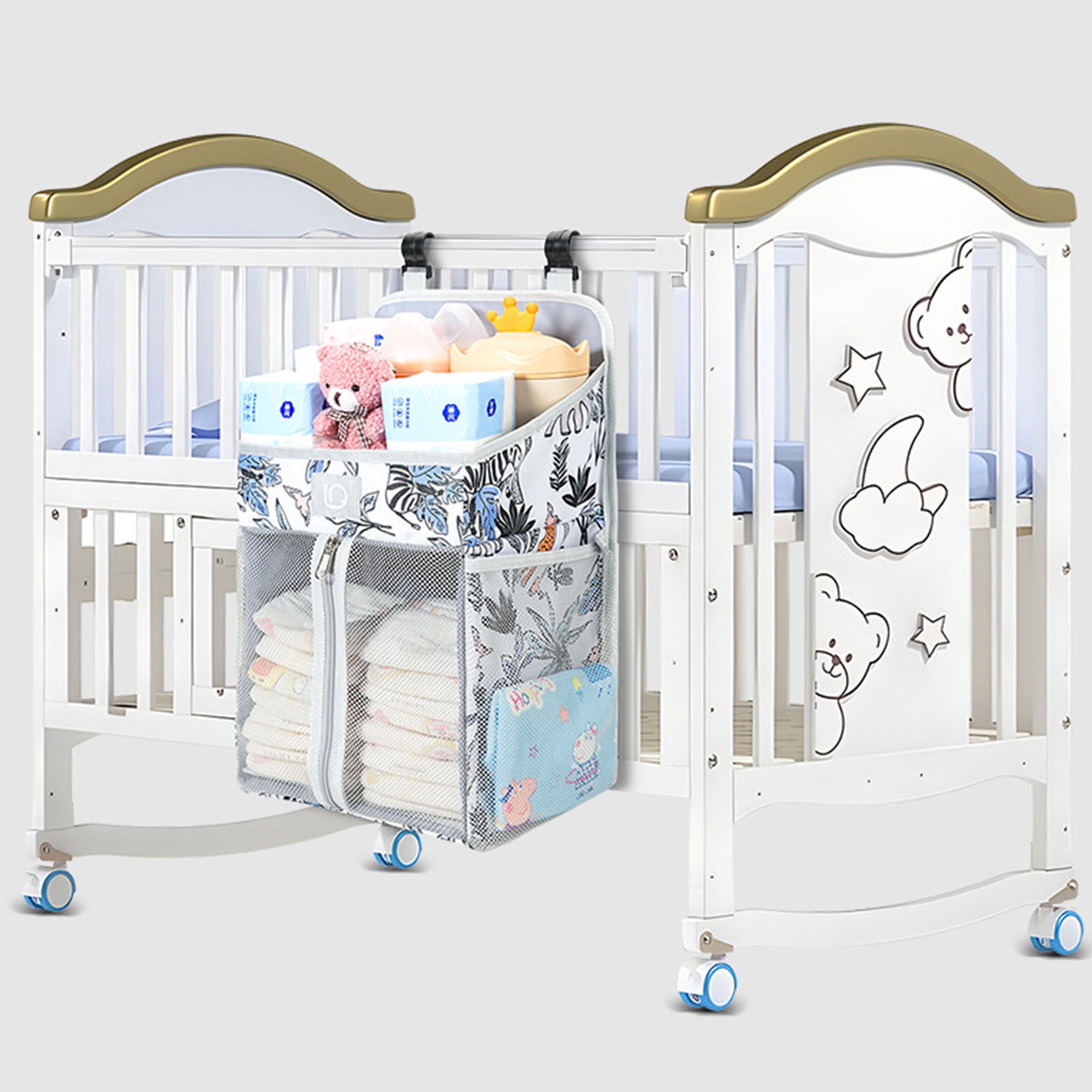 Baby Accessory Bag for Nursery Bedsides Storage Water Resistant Oxford Cloth Organizers With Side Pocket