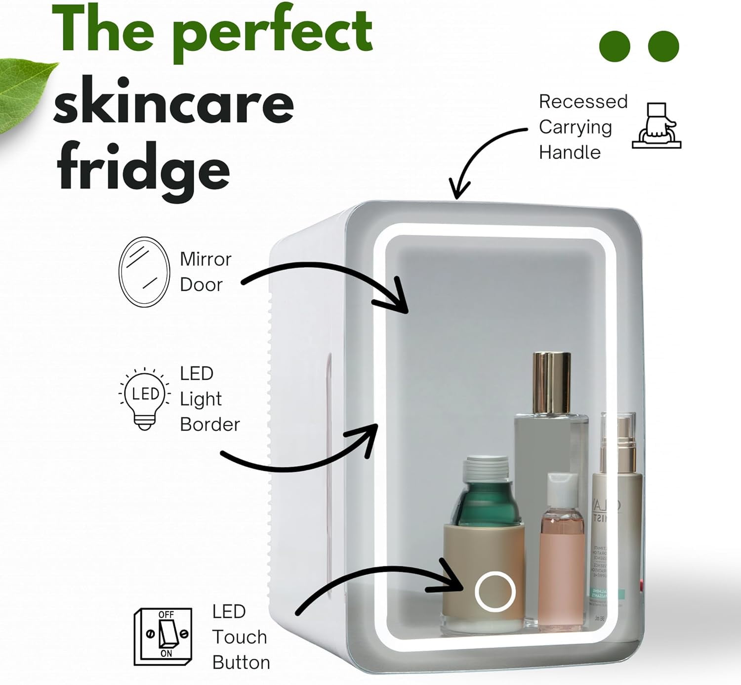 Coldbay Skincare Fridge with Mirror Door, LED Light, Cool and Warm Makeup Vanity Refrigerator